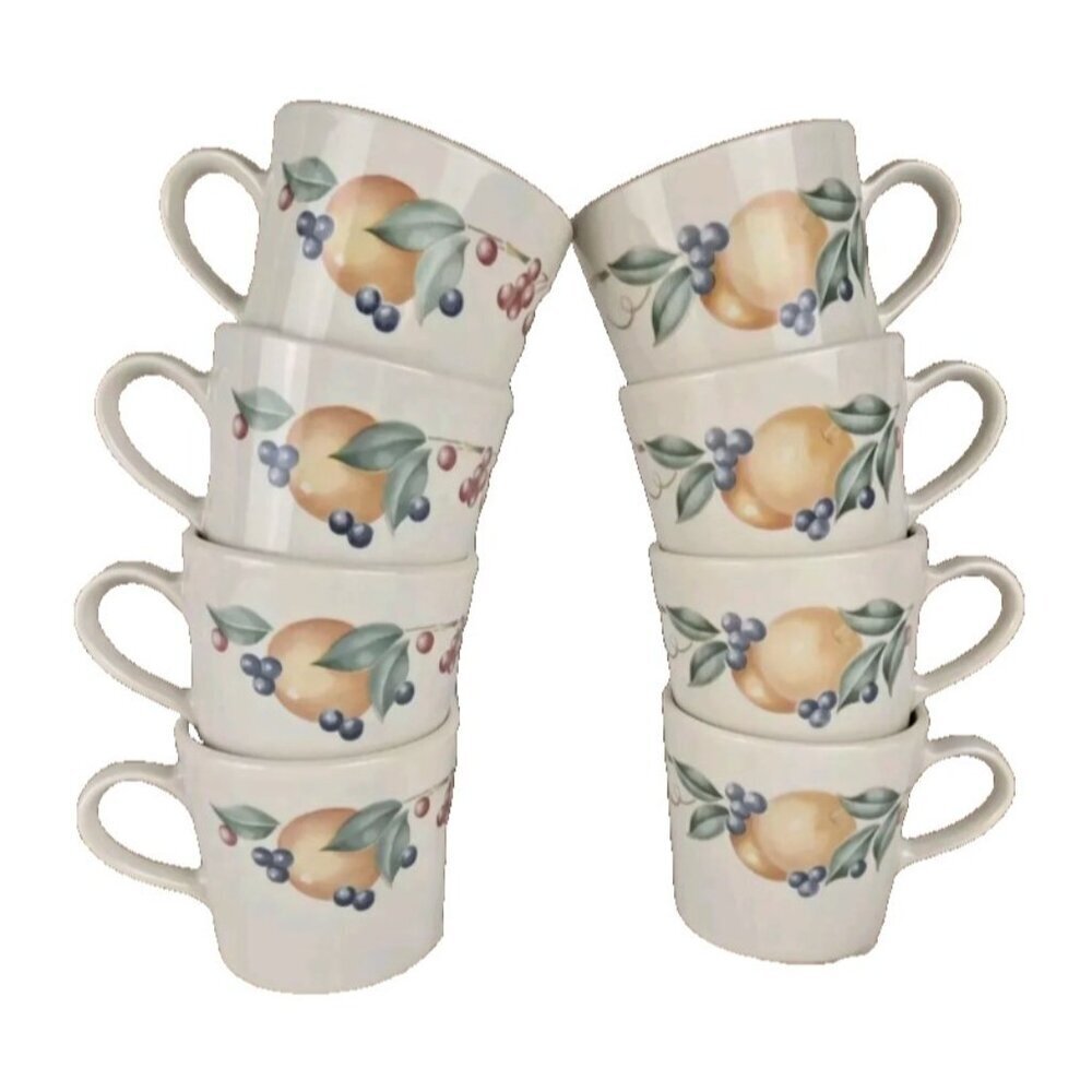 8 Corelle Corning Ware Abundance Fruit Coffee Cups Mugs beige orange EXCELLENT